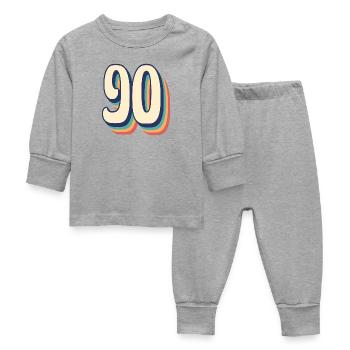Vintage Retro T-Shirt Nummer 90 Ninety - Baby Schlafanzug - Grau meliert - Vorne