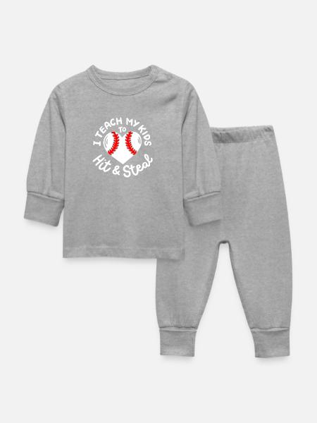 Baseball Baseballspieler - Baby Schlafanzug - Grau meliert