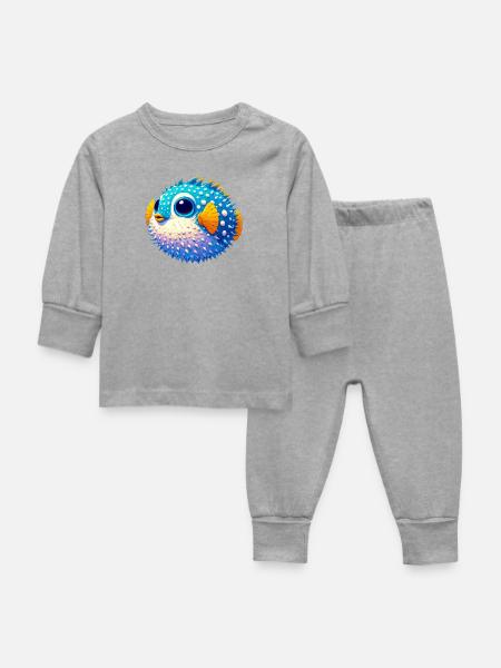 Kugelfisch - Baby Schlafanzug - Grau meliert