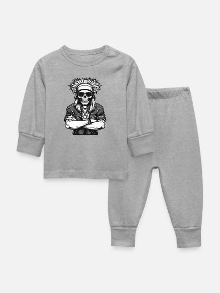 indianer apache skull - Baby Schlafanzug - Grau meliert