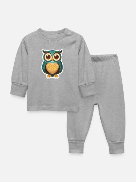 Eule - Baby Schlafanzug - Grau meliert