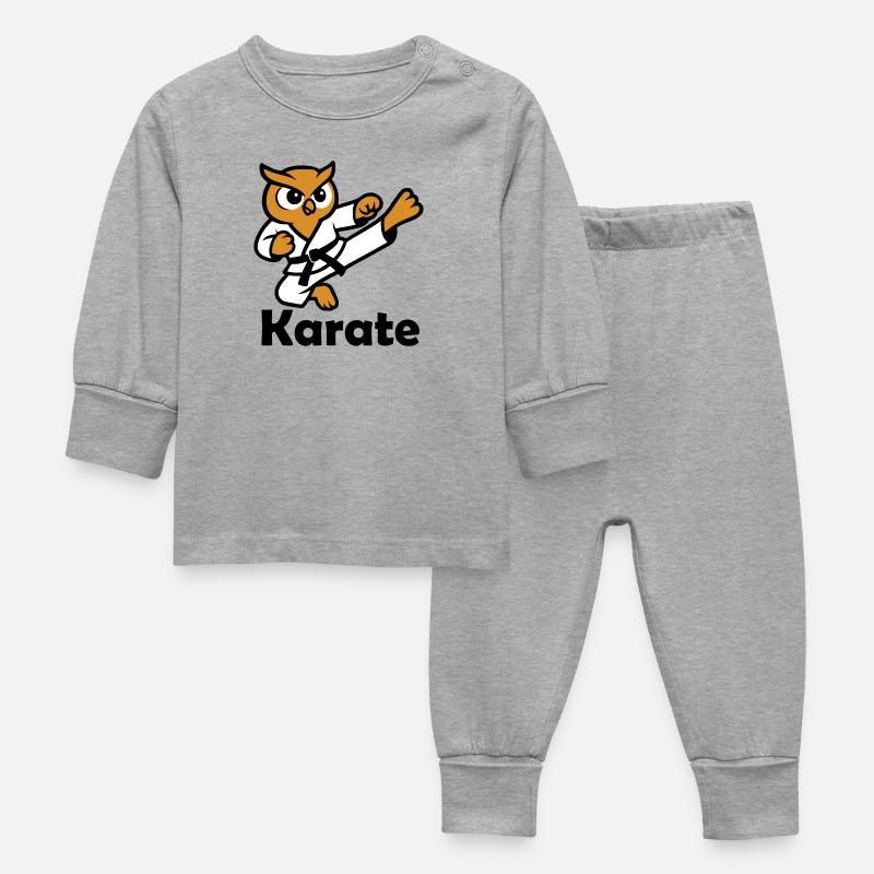 Karate Eule - Baby Schlafanzug - Grau meliert