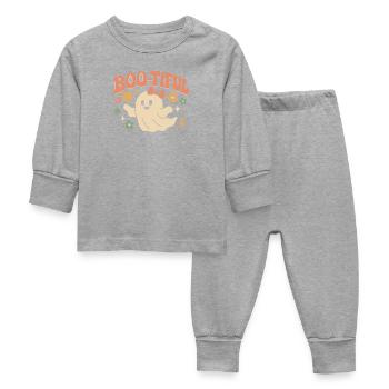 Motif d'Halloween avec un dicton drôle et mignon « Boo-tiful Ghost » - Pyjama Bébé - gris chiné - Devant