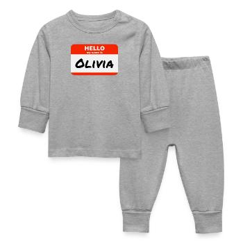 Hello My Name Is Olivia Label Name Tag - Baby Sleepsuit - heather grey - Front