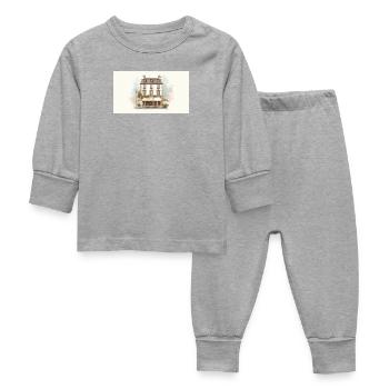 Parisian Café Watercolor façade - Baby Sleepsuit - heather grey - Front