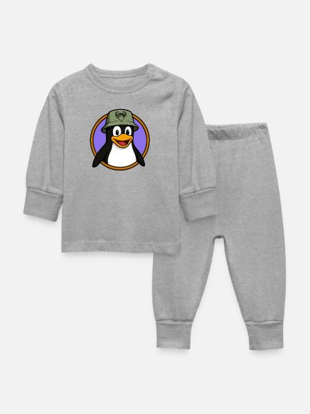 Tux Linux + GNU Hut - Baby Schlafanzug - Grau meliert