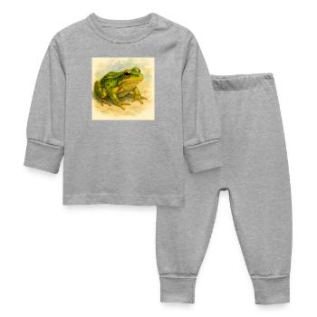 Watercolor Green Frog - Baby Sleepsuit - heather grey - Front