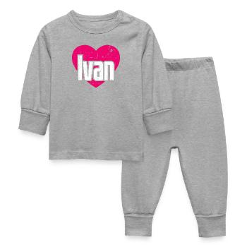 I Love Ivan Pinkes Herz Ich liebe Ivan - Baby Schlafanzug - Grau meliert - Vorne