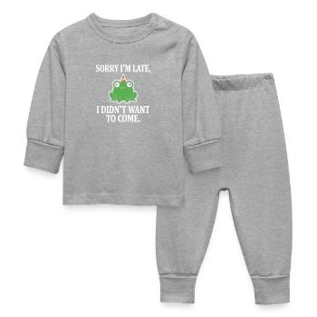 Entschuldige, dass ich zu spät bin. Frosch wollte nicht lustig kommen. - Baby Schlafanzug - Grau meliert - Vorne