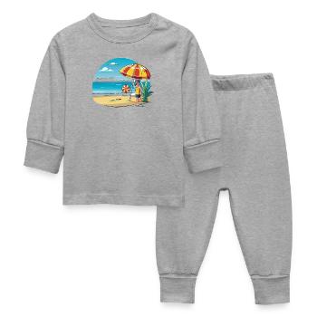 Strandurlaub Cartoon mit Sonnenschirm - Baby Schlafanzug - Grau meliert - Vorne