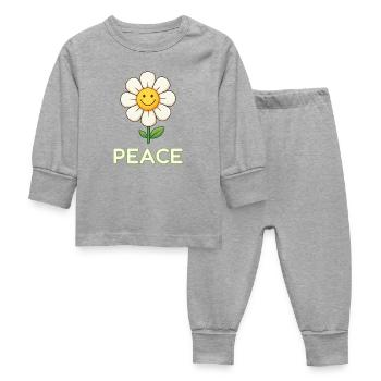 Anti-War Peace Flower - Retro Smiley Daisy - Baby Sleepsuit - heather grey - Front