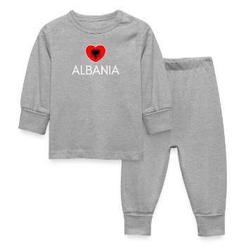 Albania Flag Heart, I Love Albania - Baby Sleepsuit - heather grey - Front