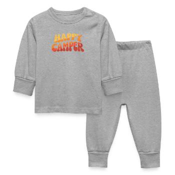 Happy Camper Gradient Text - Baby Sleepsuit - heather grey - Front