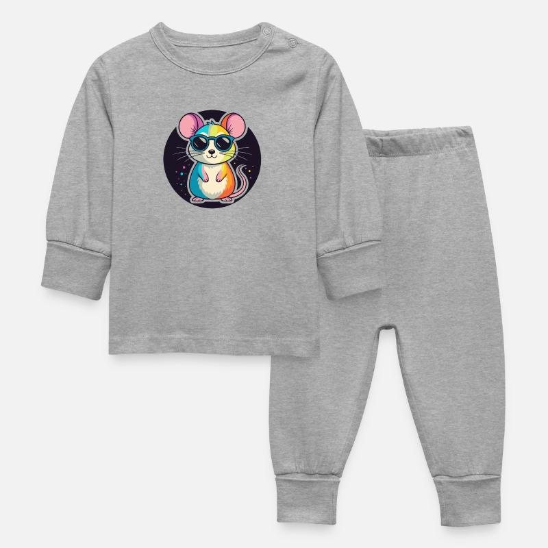 Souris arcenciel lunettes - Pyjama Bébé - gris chiné