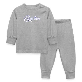 Personalized Christian Name Lettering - Baby Sleepsuit - heather grey - Front