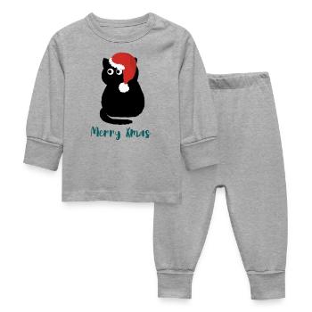 Xmas Cat Christmas Hat - Baby Sleepsuit - heather grey - Front
