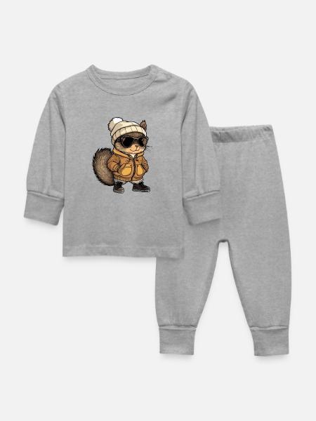 Eichhörnchen Winter - Baby Schlafanzug - Grau meliert