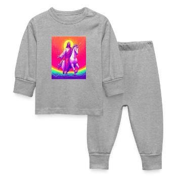 Jesus Riding Unicorn – Rainbow Fantasy Art Design - Baby Sleepsuit - heather grey - Front
