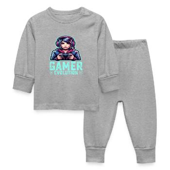 Die Evolution eines Gamers, cooles Gaming-Design - Baby Schlafanzug - Grau meliert - Vorne