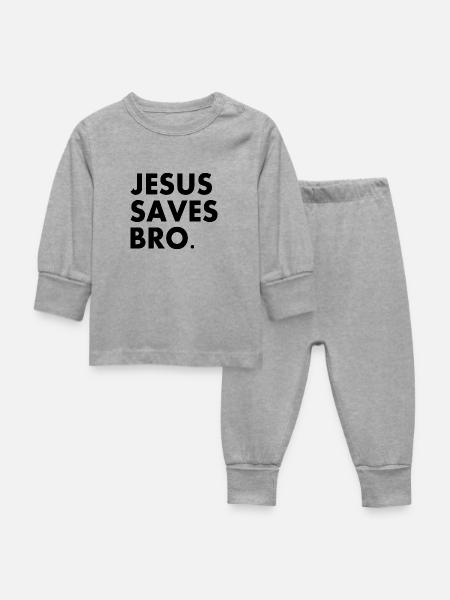 Jesus saves bro - Baby Schlafanzug - Grau meliert