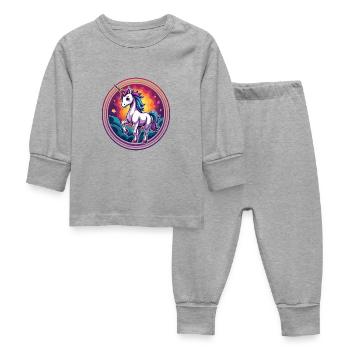 Licorne avec ciel de coucher de soleil – Fantasy Magic Animal Art - Pyjama Bébé - gris chiné - Devant