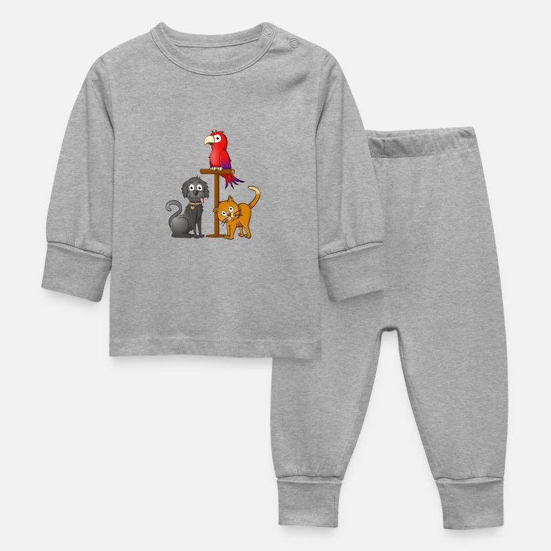 Chien noir, chat orange et perroquet sur un bâton - Pyjama Bébé - gris chiné