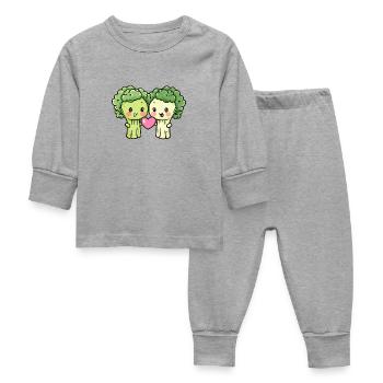 Brocoli Couple Amour Coeur Bande Dessinée - Pyjama Bébé - gris chiné - Devant
