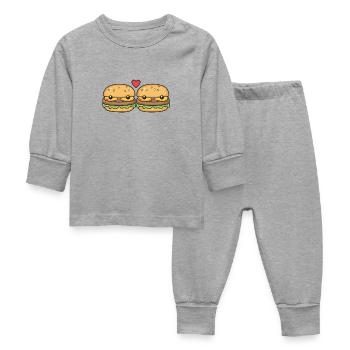 Burger Couple Amour Coeur Bande Dessinée - Pyjama Bébé - gris chiné - Devant