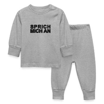 Sprich mich an Spruch Party - Baby Schlafanzug - Grau meliert - Vorne