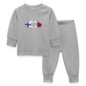 Finlande Qatar drapeau mains forme coeur - Pyjama Bébé - gris chiné - Devant