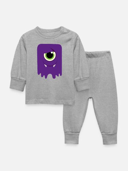 Monster / Alien Papa - Baby Schlafanzug - Grau meliert