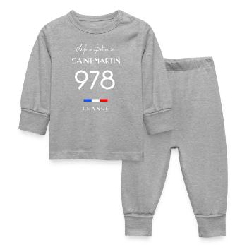 Life is better in SAINT-MARTIN Number 978 - Baby Sleepsuit - heather grey - Front