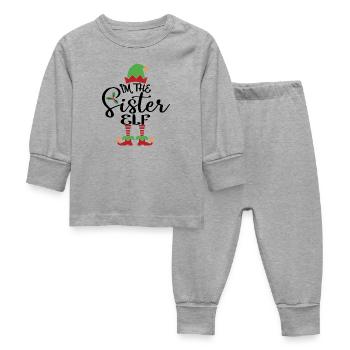 Soeur Elfe Mignon Drôle Assorti Costume de Noël - Pyjama Bébé - gris chiné - Devant