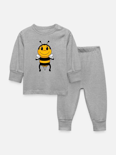Biene - Baby Schlafanzug - Grau meliert