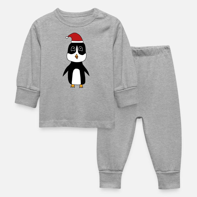 Pinguin feiert Weihnachten - Baby Schlafanzug - Grau meliert
