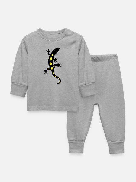 Eidechse Salamander Gecko Feuersalamander - Baby Schlafanzug - Grau meliert