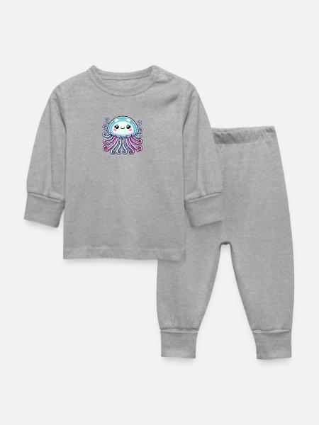 Qualle Comic - Baby Schlafanzug - Grau meliert