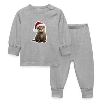 Une mignonne loutre prête pour le festin - Pyjama Bébé - gris chiné - Devant
