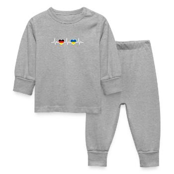 Ukraine Germany Heartbeat Flag Ukrainian - Baby Sleepsuit - heather grey - Front
