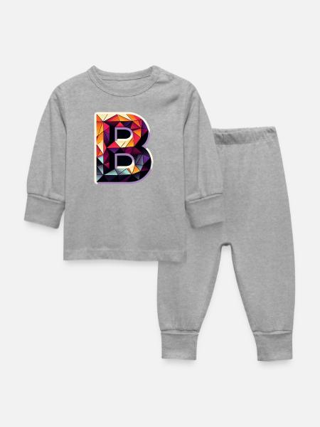 Buchstabe B Polygon bunt - Baby Schlafanzug - Grau meliert