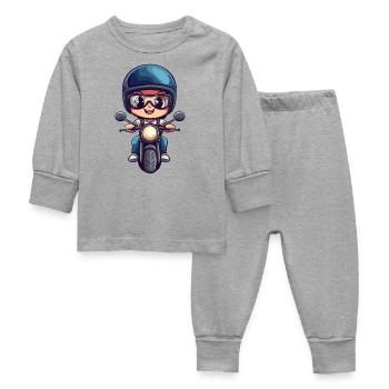 Motorrad für Kinder Design - Baby Schlafanzug - Grau meliert - Vorne