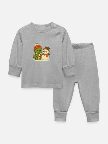 Dino Doni and the Snowman - Baby Sleepsuit - heather grey