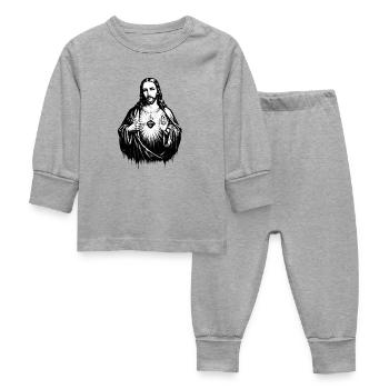 Heart of Jesus Light Sign - Baby Sleepsuit - heather grey - Front