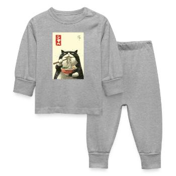 Ramen Cat in Ukiyo-e Style - Baby Sleepsuit - heather grey - Front