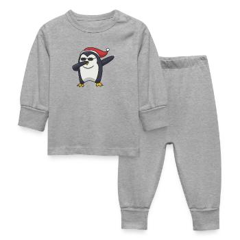 Pinguin dabbing Weihnachten Geschenk Hip Hop cool - Baby Schlafanzug - Grau meliert - Vorne