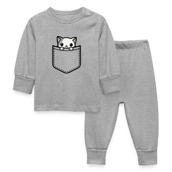 Pocket Animal Kitten - Baby Sleepsuit - heather grey - Front
