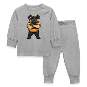Bulldog Dog Cartoon - Baby Sleepsuit - heather grey - Front
