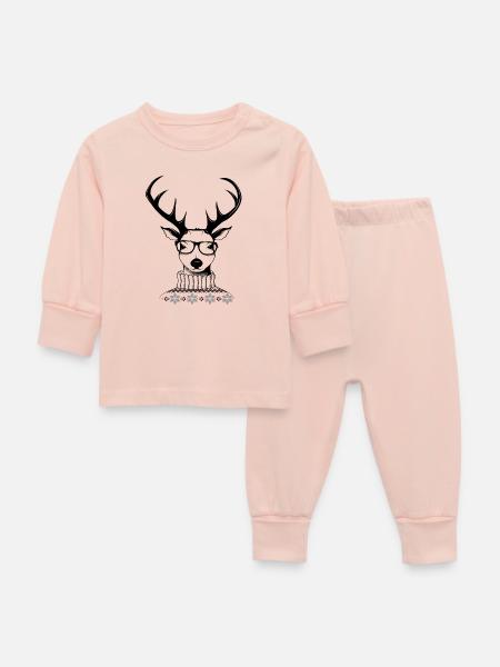 Hirsch mit Brille und Winterpullover - Baby Schlafanzug - Kristallrosa