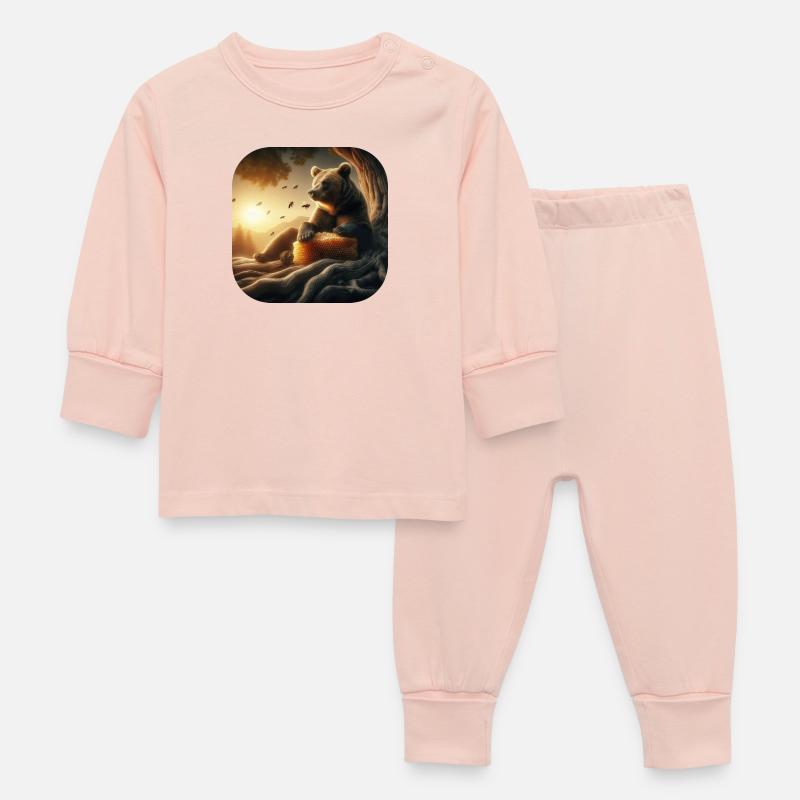 Ours brun assis devant un arbre au coucher du soleil - Pyjama Bébé - rose cristal