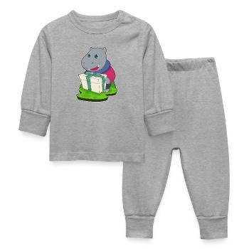 Hippopotamus Christmas Package - Baby Sleepsuit - heather grey - Front